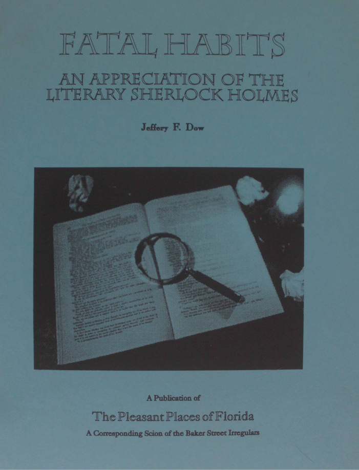 Cover of a blue book showing a photo of an open book with a magnifying glass resting on the crease of both pages, with crumpled up paper around the book